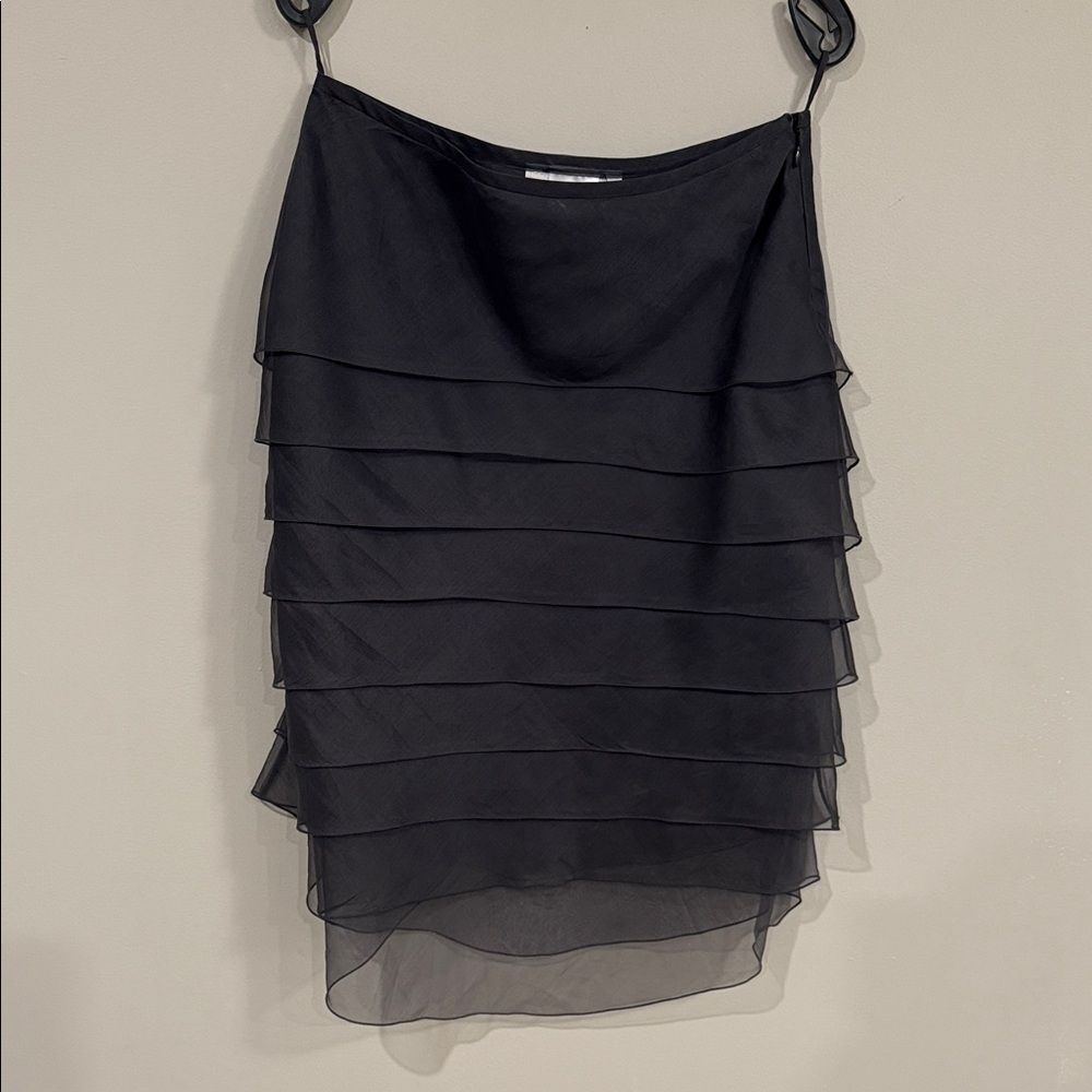 Virgo 21 vintage dark grey 100% silk elegant tiered skirt - Picture 1 of 5